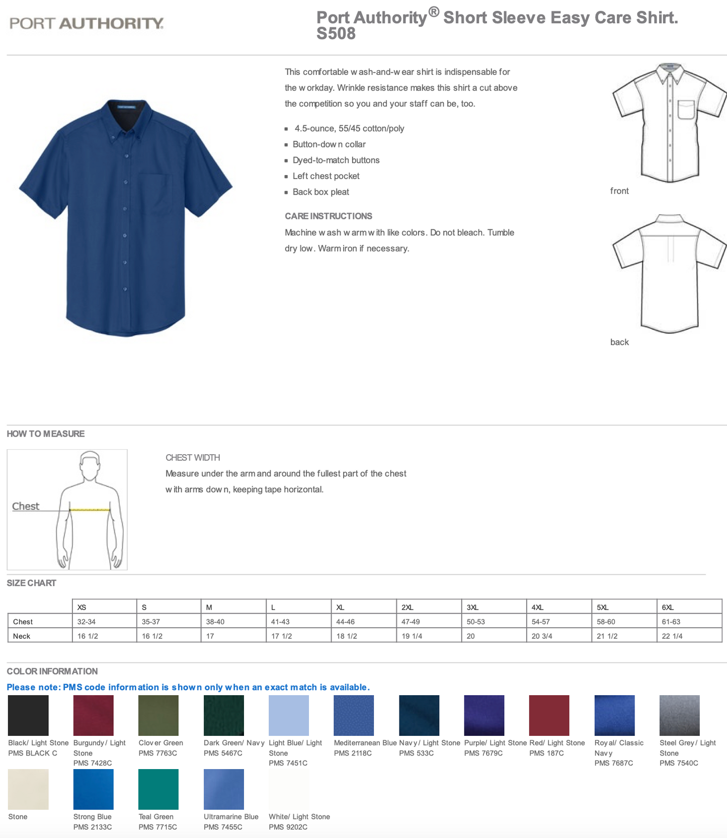 Port Authority® S508 Short Sleeve Easy Care Shirt Embroidered