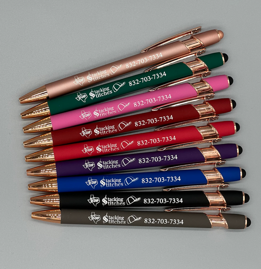 Premium Laser Engraved Promotional Rose Gold Trimmed Pen with Stylus